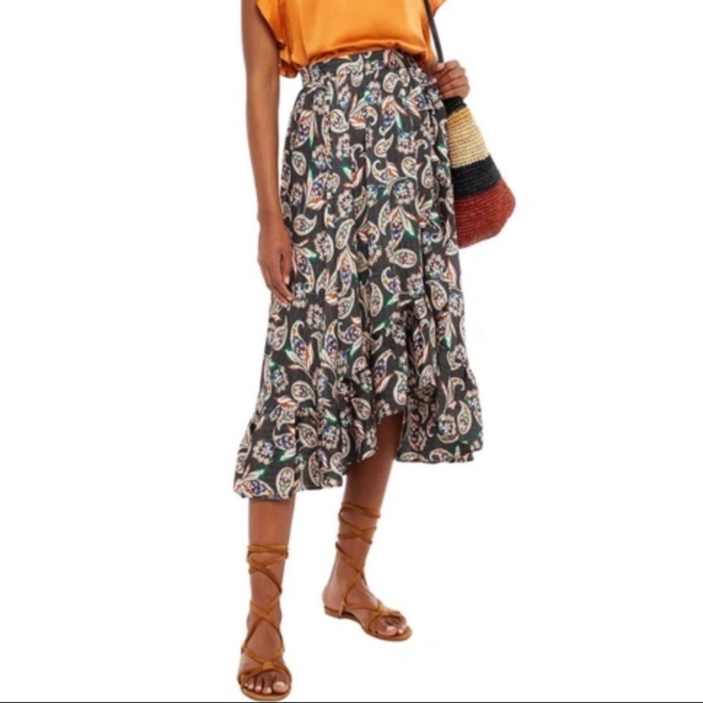 Maje Black Paisley Midi Skirt